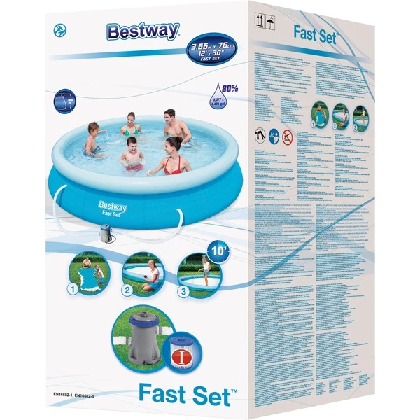 Bestway Fast Set Piscine Autoportante Pool, Set Avec Pompe 3.66m X 76cm (Bleu, Set Avec Pompe 3.66m X 76cm, 5377 L, Piscine Gonflable, Bleu, 15 Kg) – Image 5